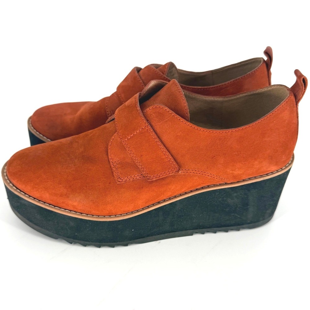 Eileen Fisher Womens Zola Rust Suede Platform Wedge Oxford Shoes 9.5